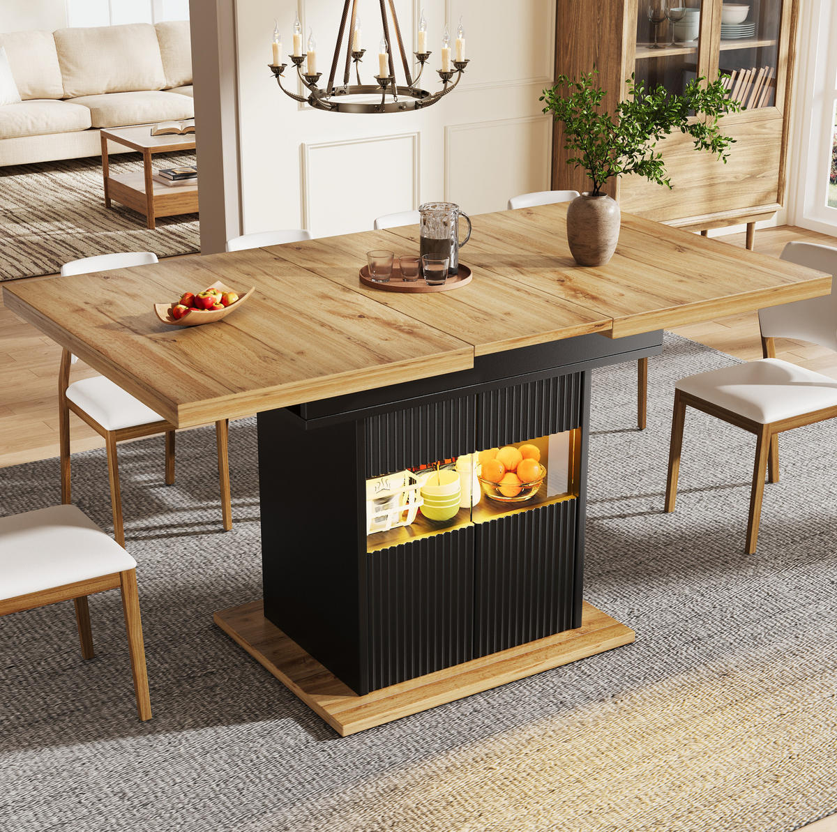 AUSZIEHBARER ESSTISCH mit Stauraum 110-140 x 80 cm Schwarz - Schwarz, Metall (110/80/76cm) - Meubliv