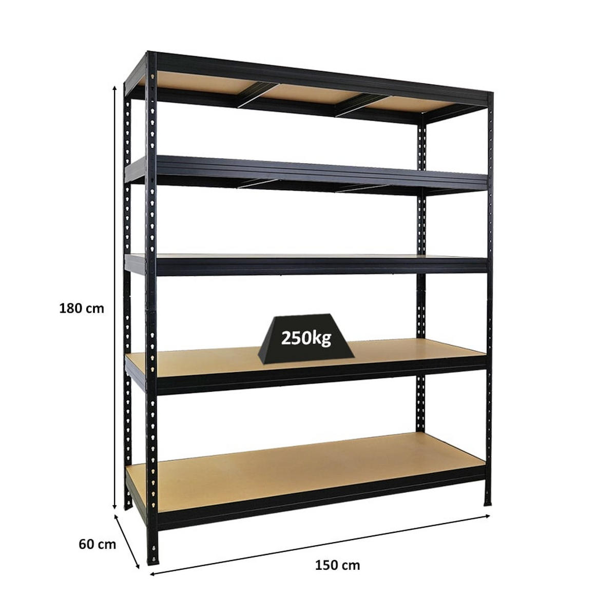 SCHWERLASTREGAL Rivet HxBxT 180x150x60 cm Fachlast 250kg Innovatives Stecksystem Schwarz - Schwarz, Metall (150/180/60cm) - PROREGAL