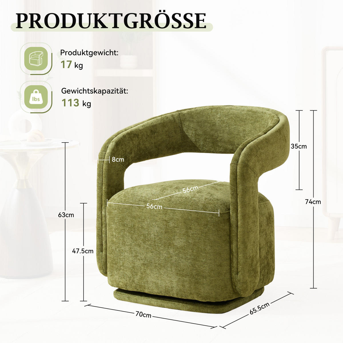 SESSEL,360 Grad Drehsessel Grün, Wohnzimmer Loungesessel - Grün, Textil (70/74/65cm) - PARAFTA HOME