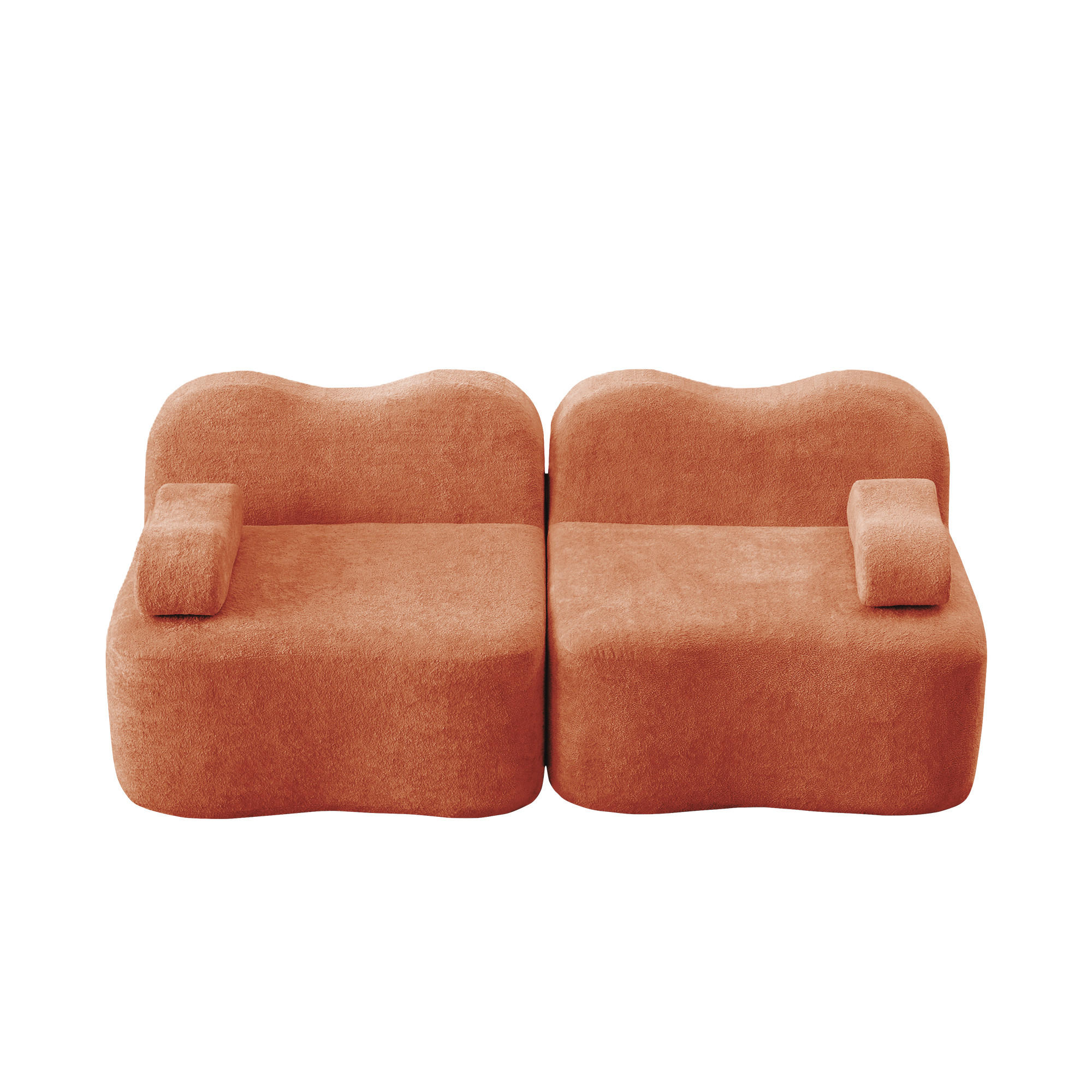 2-SITZER SOFA Samt Orange mit Armlehnenkissen - Orange, Textil (192/70/98cm) - WISHDOR