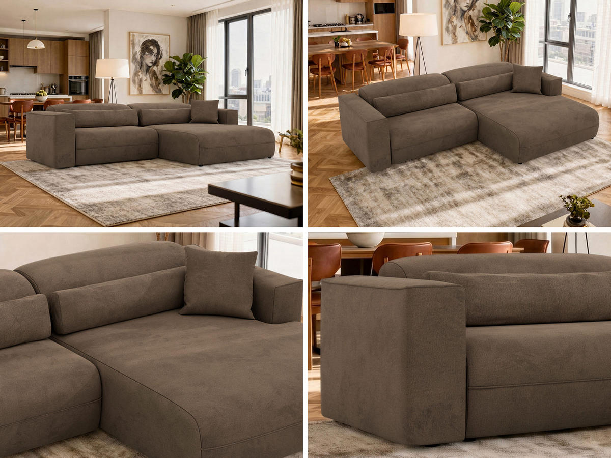 ROHOVÁ SEDAČKA PAZURRO L - Hnedá Samet - Vpravo - hnedá/čierna, textil/plast (288/180cm) - MKS
