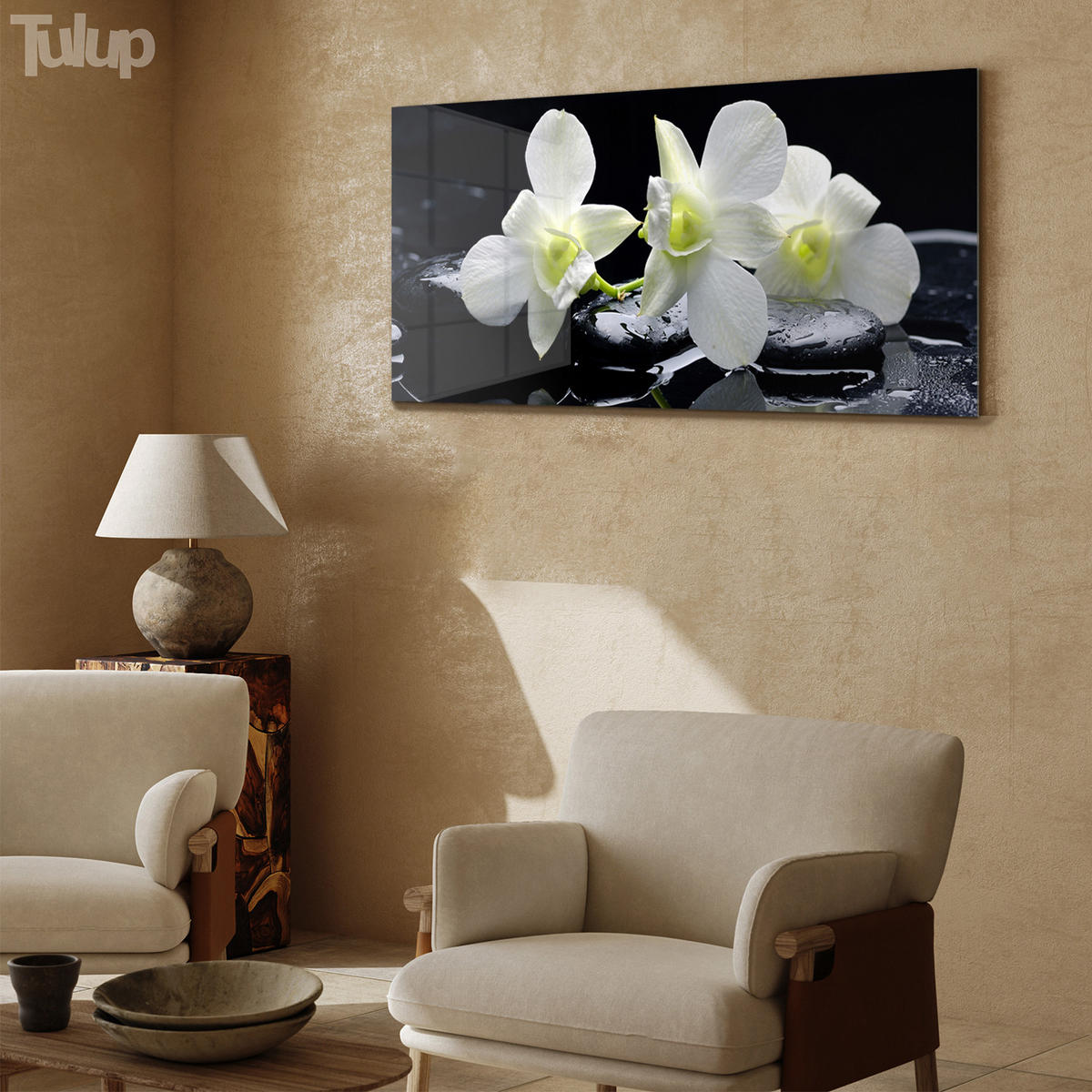 GLASBILD 120x60 cm Orchideenblüte - Schwarz/Hellgrün, Glas (120/60cm) - TULUP
