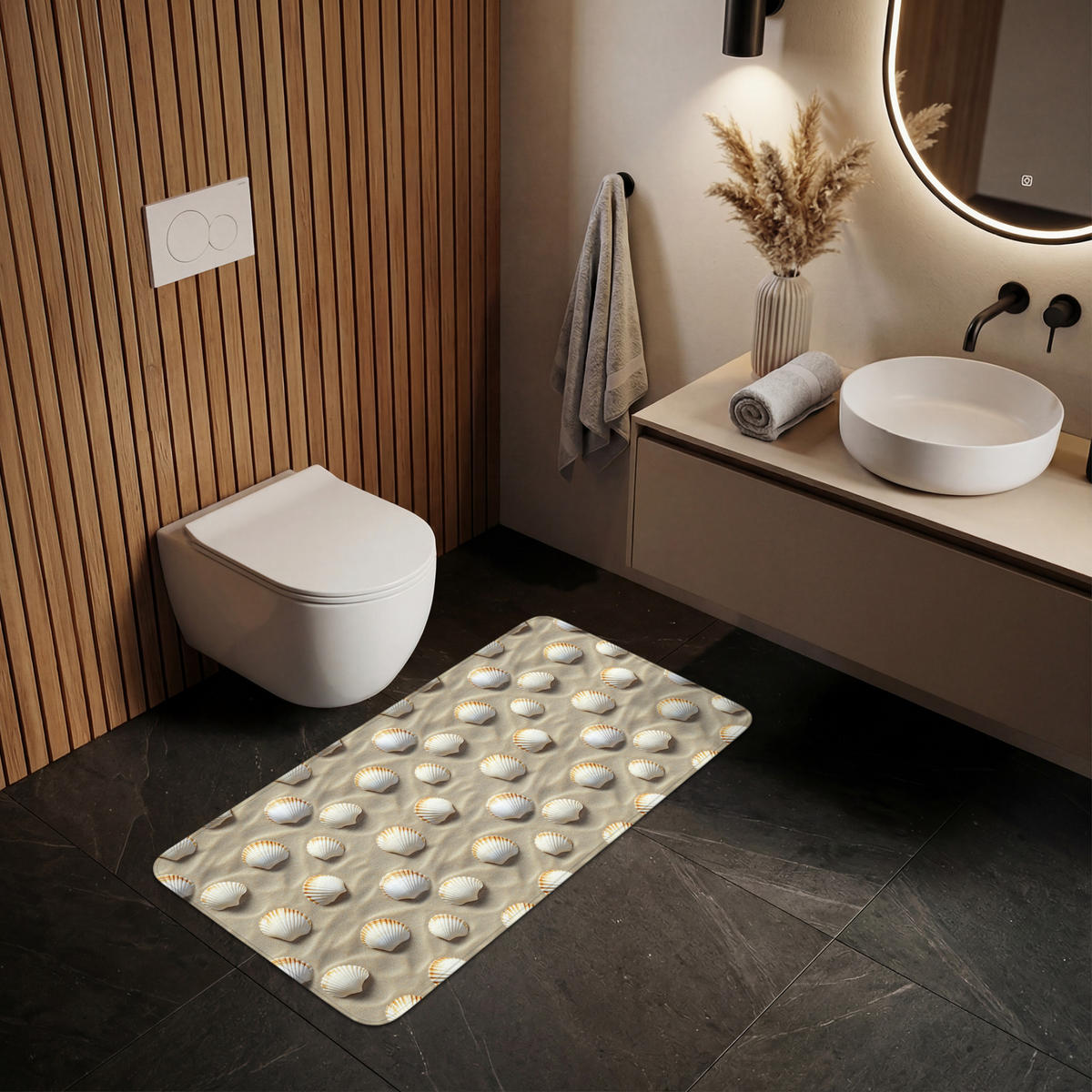 WC PŘEDLOŽKA Mušle - Písek - Námořní 120x60 cm - písková barva, textil/plast (120/1cm) - OnlyWow