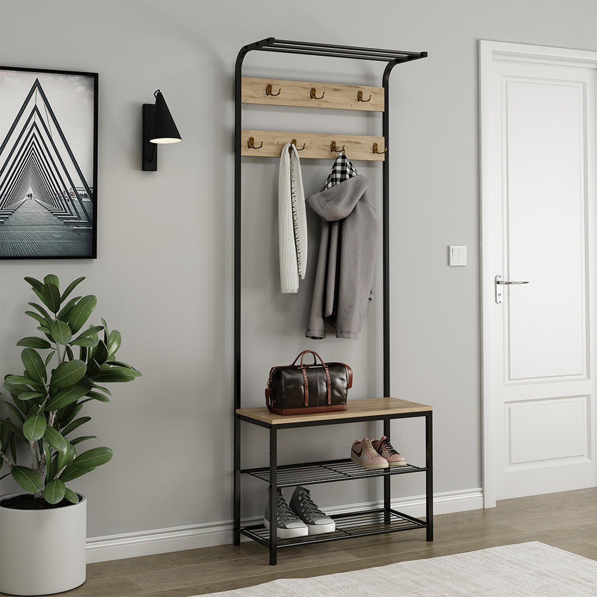 WANDGARDEROBE Fyrk Eiche 70 x 190 cm - Eichefarben/Schwarz, Holzwerkstoff (70/190/30cm) - Vicco