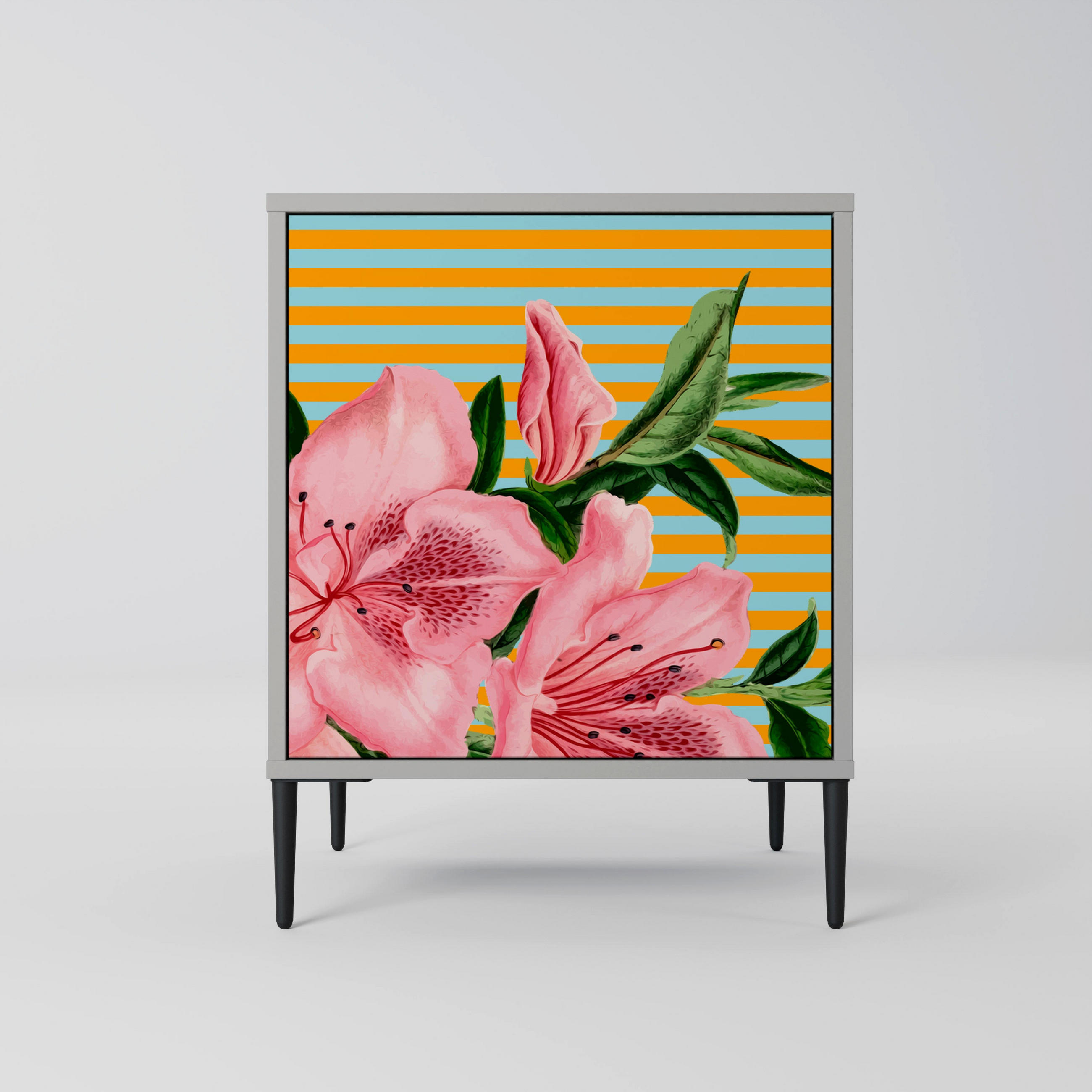SIDEBOARD FRAGILE BEAUTY, Grau, 57,5x42x72,5 cm, Schwarze Metallfüße - Multicolor/Schwarz, Holzwerkstoff/Metall (57.5/72.5/42cm) - SpaceRebels
