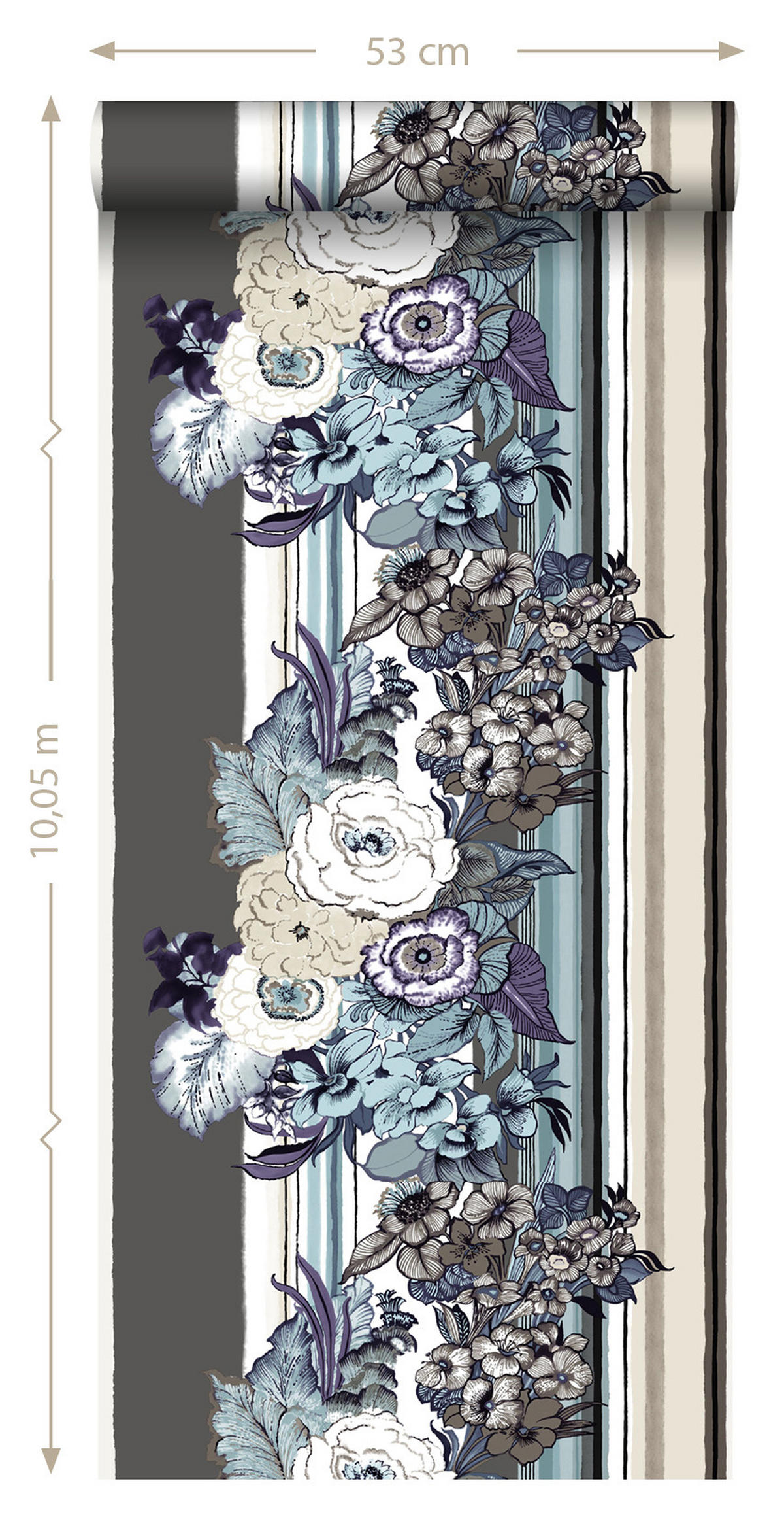 TAPETE Blumenmuster 53 cm x 10.05 m - Braun, Papier (53/1000cm) - ESTAhome