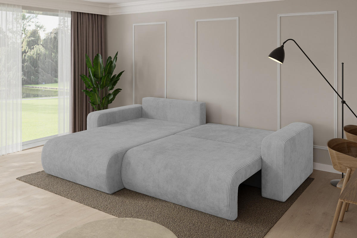 ROHOVÁ SEDAČKA s funkcí spaní, otoman vlevo BERY-L 276x193x88 šedá manšestr - šedá/černá, kompozitní dřevo/textil (276/193cm) - ALTDECOR