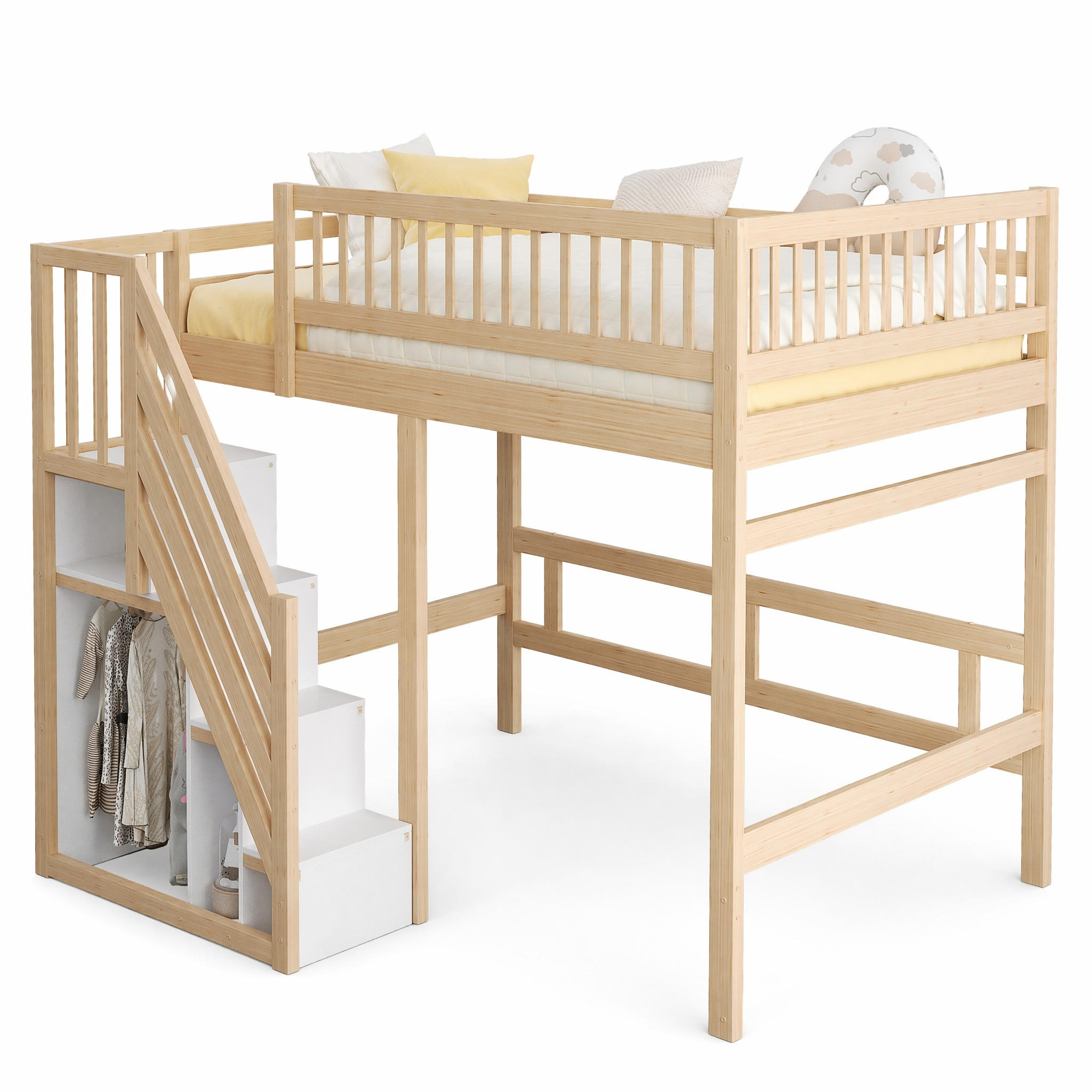 HOCHBETT 140/200 cm in Natur mit Aufbewahrungstreppe und Stauraum Massivholzdesign - Naturfarben, Holz (140/200cm) - STILVORA