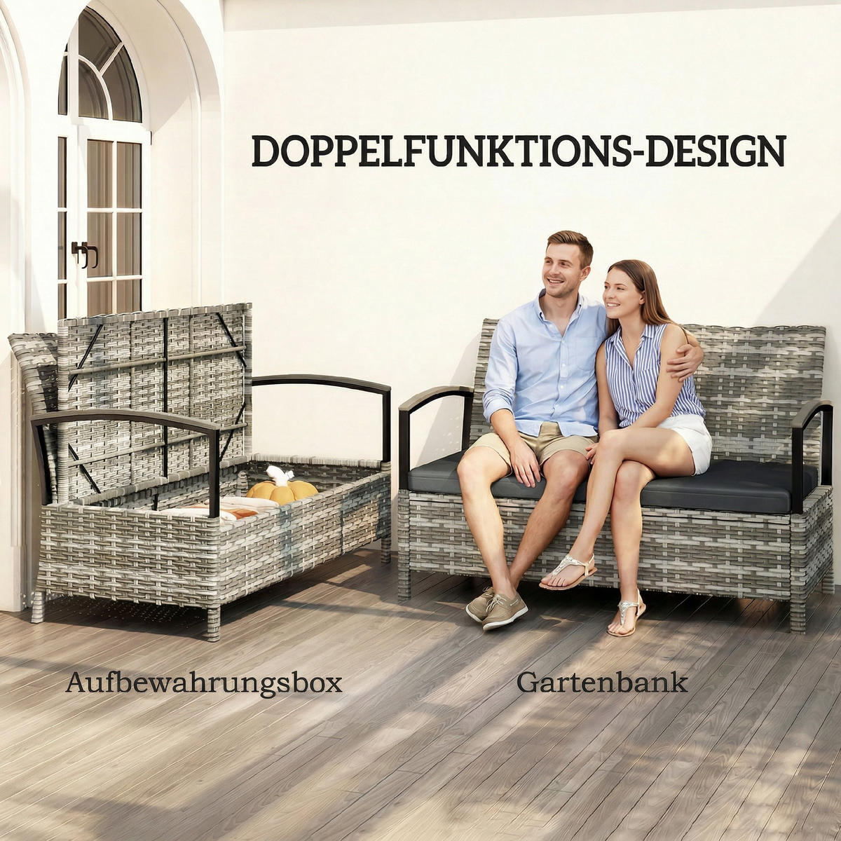 GARTENBANK DE-06767 2-Sitzer mit Kissen Dunkelgrau - Dunkelgrau, Kunststoff/Metall (123/82/70cm) - ComfortXL