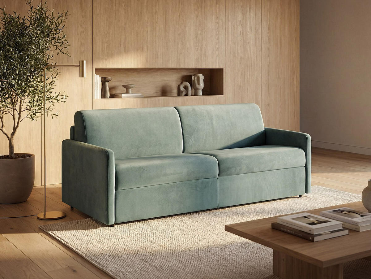 SCHLAFSOFA - 3 Personen - Samt, Stoff - Smaragdgrün - Grün, Textil (170/85/223cm) - Vente-Unique