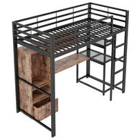 HOCHBETT 90/200 cm DE-04427, mit LED, Schreibtisch, Schublade und Regalen in Schwarz - Schwarz, Holzwerkstoff/Metall (90/200cm) - ComfortXL
