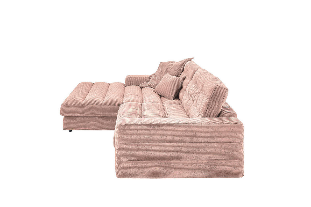 ECKSOFA LANA SOFA Pink Cord - Pink/Schwarz, Textil (296/205cm) - KAWOLA