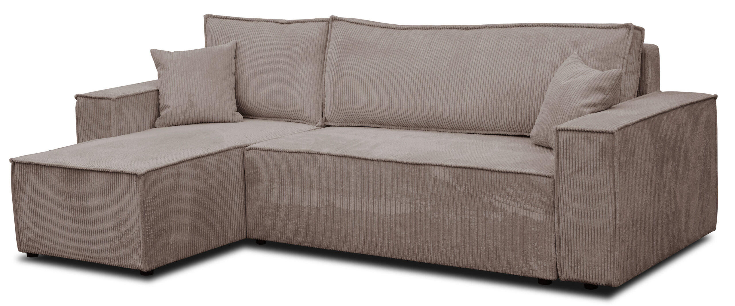 ECKSOFA Hugo L in L-Form mit Schlaffunktion und Bettkasten, Farbe: Hellbraun, Cordstoff, Ottomane Unsiversal - Hellbraun, Textil (244/145cm) - VENASI MÖBEL