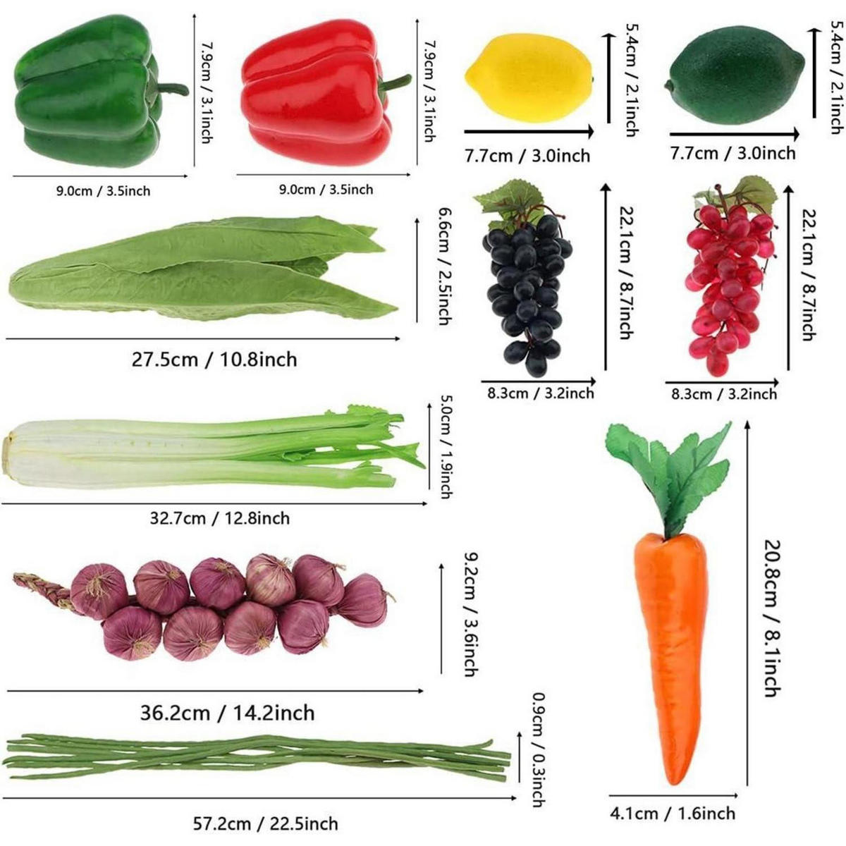 KÜNSTLICHES Obst & Gemüse 11-teiliges Set - Multicolor, Kunststoff (15.4cm)