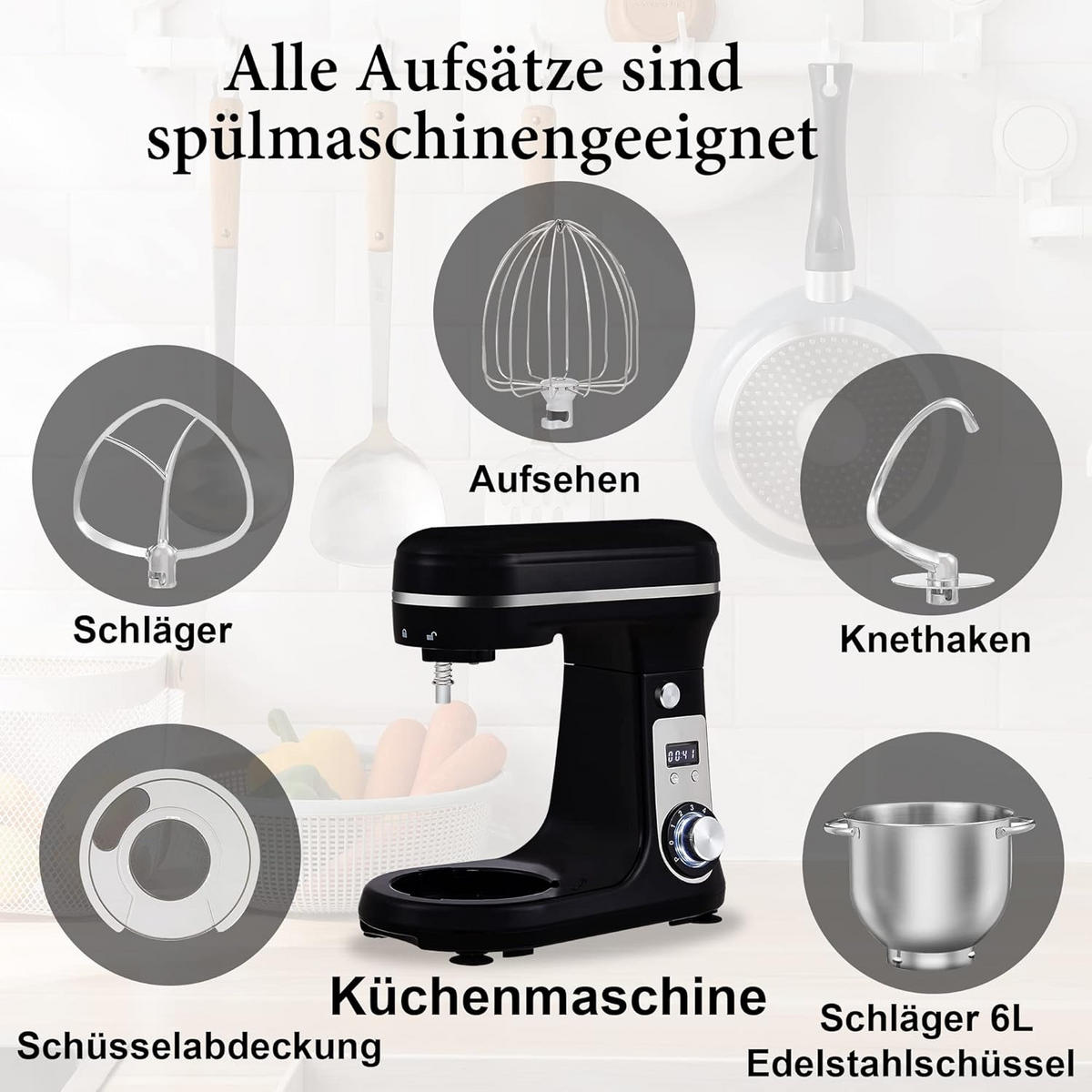 KÜCHENMASCHINE 6-Gang Schwarz - Schwarz, Metall (35.1/31.2/28.5cm) - Kaket