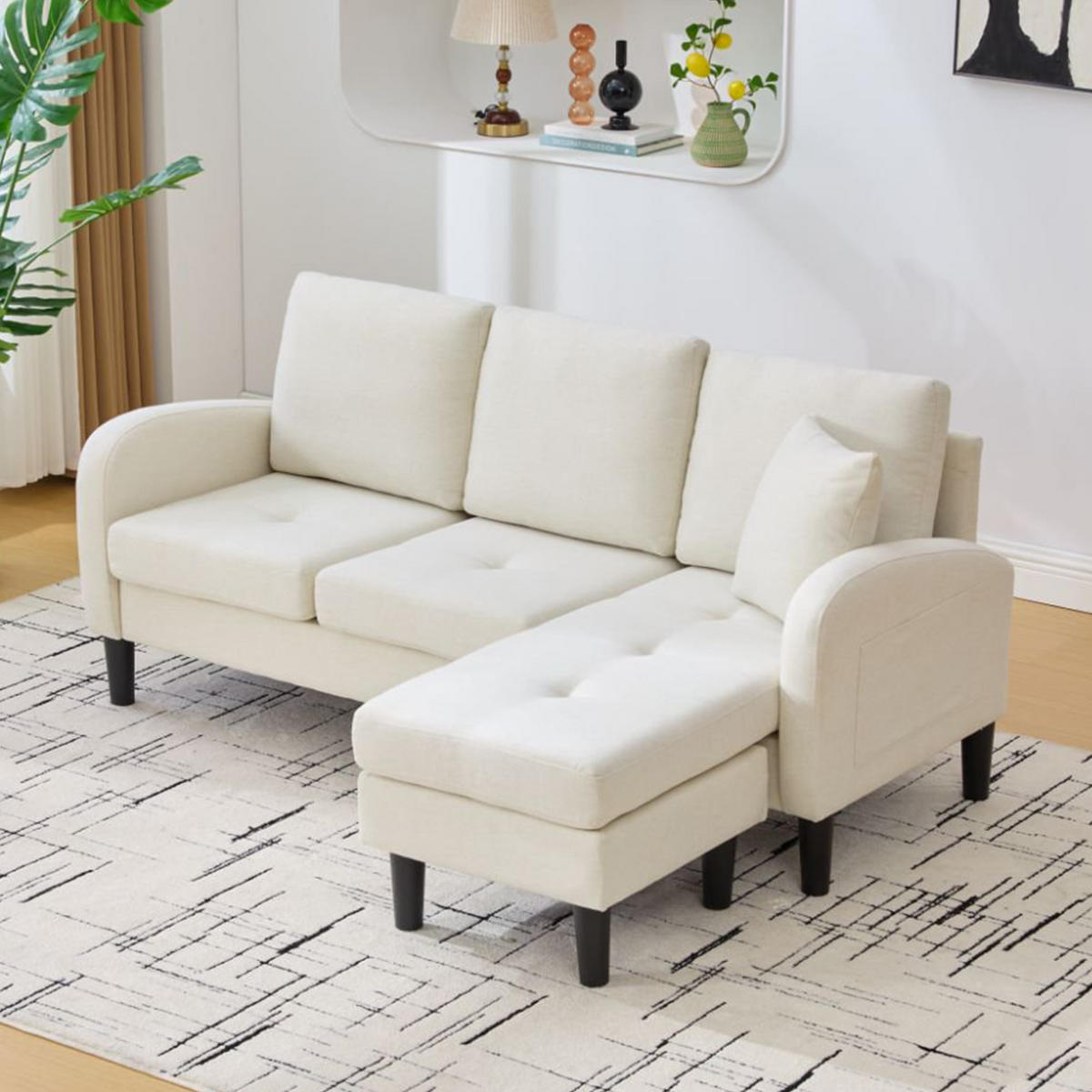 ECKSOFA 166/118/77 cm Hellbeige mit Chaiselongue - Sandfarben, Textil (166/118cm) - Oxeza
