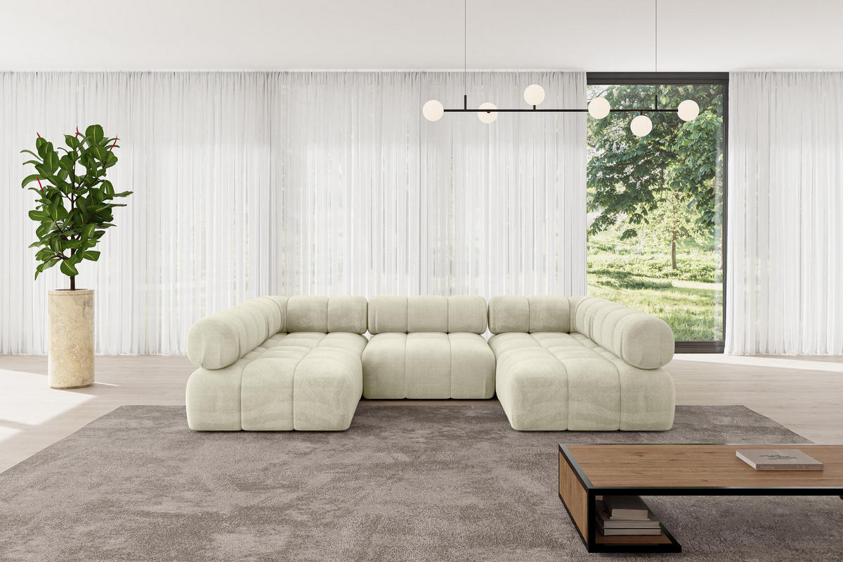 WOHNLANDSCHAFT modulares Sofa Garvo-U1 - 285x190x70 cm Beige Velours - Beige, Holzwerkstoff/Textil (285/70/190cm) - ALTDECOR