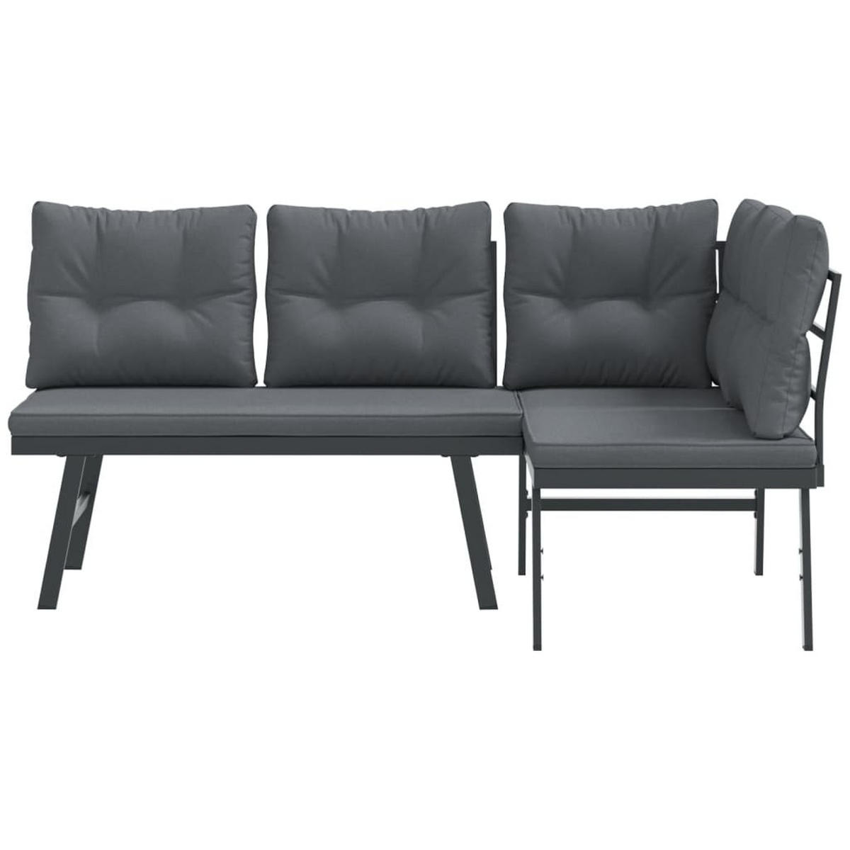 GARTENBÄNKE mit Kissen 2 Stk. Schwarz Pulverbeschichteter Stahl - Anthrazit, Metall (173/76/118cm) - furnicato