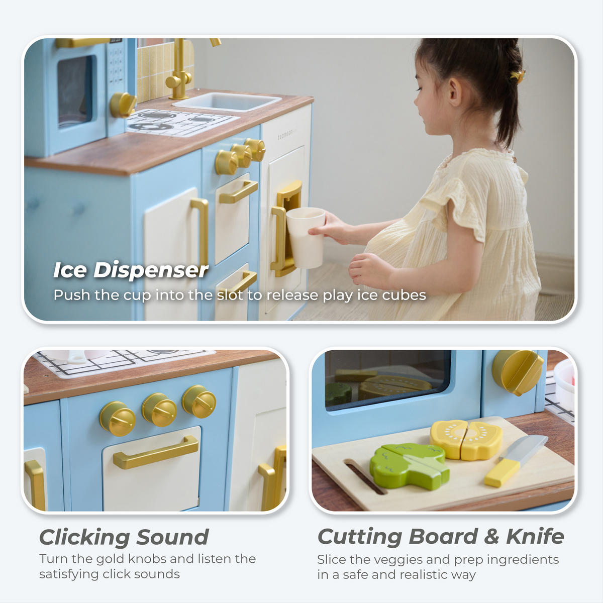 KINDERKUCHE Holz mit Eiswürfelspender, 75cm, Blau - Blau, Holzwerkstoff (80/30/75cm) - Teamson Kids
