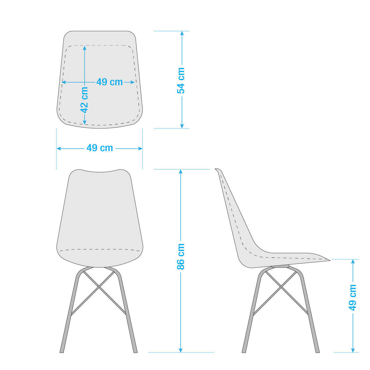 ESSZIMMERSTUHL-SET - Metall / Kunstleder - Weiß, Kunststoff/Metall (49/86/54cm) - home24