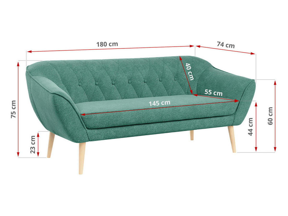 SOFA Pirs 3 Sitzer Strukture Grün - Braun/Grün, Holz/Textil (180/75/74cm) - MKS