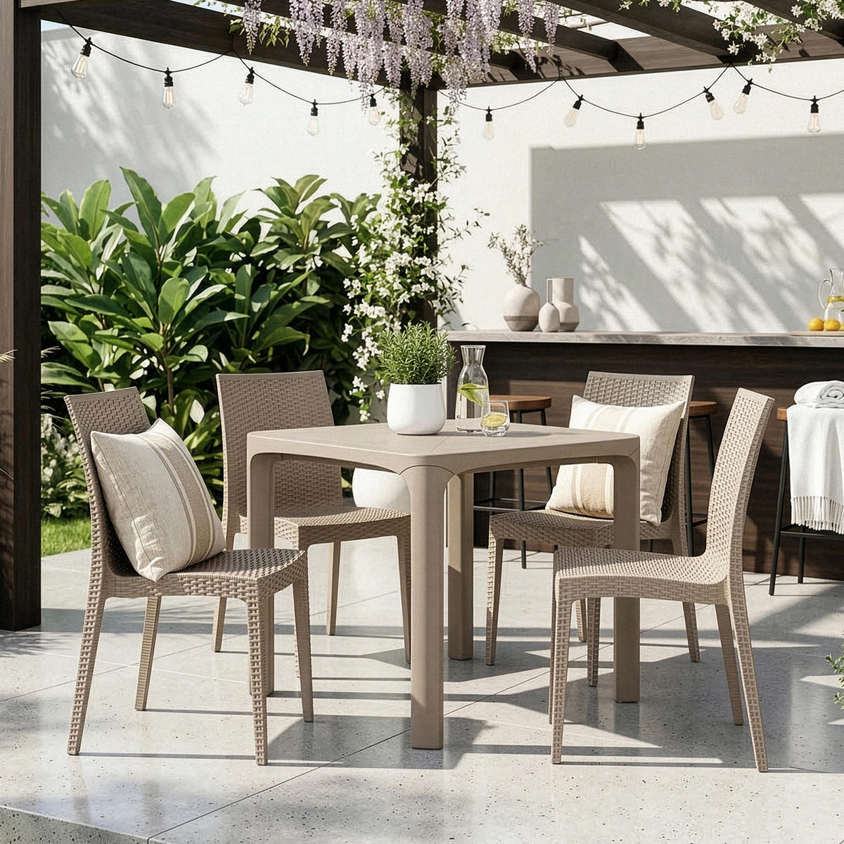GARTENMÖBEL-SET LEOPSI, ETULI 5-tlg, Beige - Beige, Kunststoff - KONSIMO®