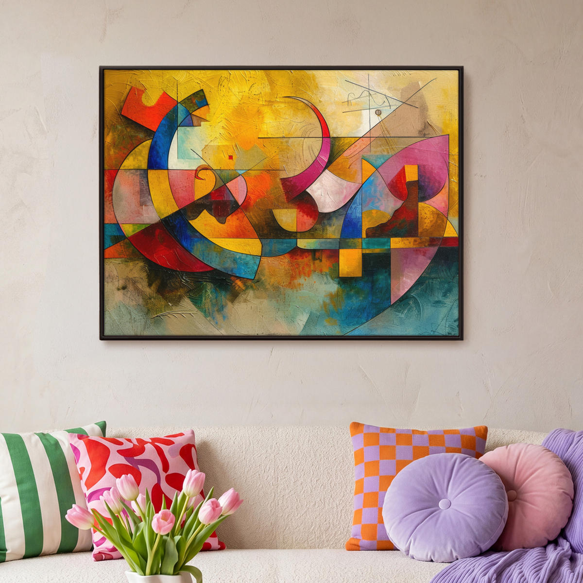 LEINWAND Bilder mit Rahmen - Kunst - Abstrakt - Modern - 100x70 - Gelb, Textil (100/70cm) - MuchoWow