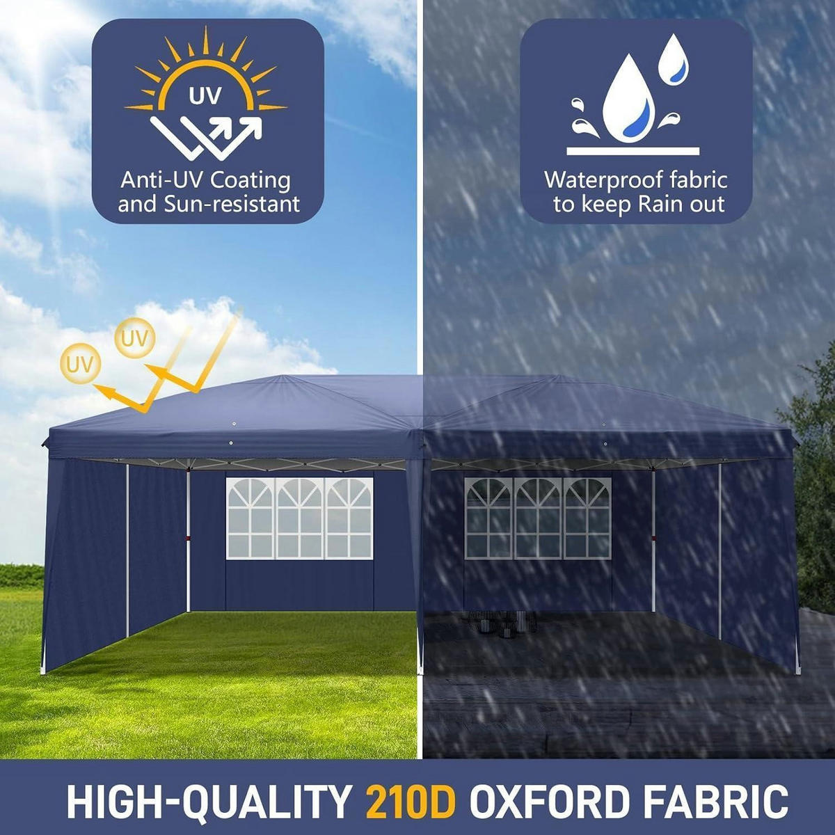 FALTPAVILLON 3x6m Wasserdicht mit 6 Seitenteilen Blau - Blau, Textil (300/268/600cm)