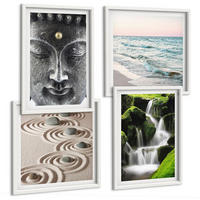BILDER SET 4er Set - 50x50 cm & 40x60 cm Weißer Rahmen - Der Frieden der Natur mit Buddha - Weiß, Kunststoff (50/50cm) - TULUP