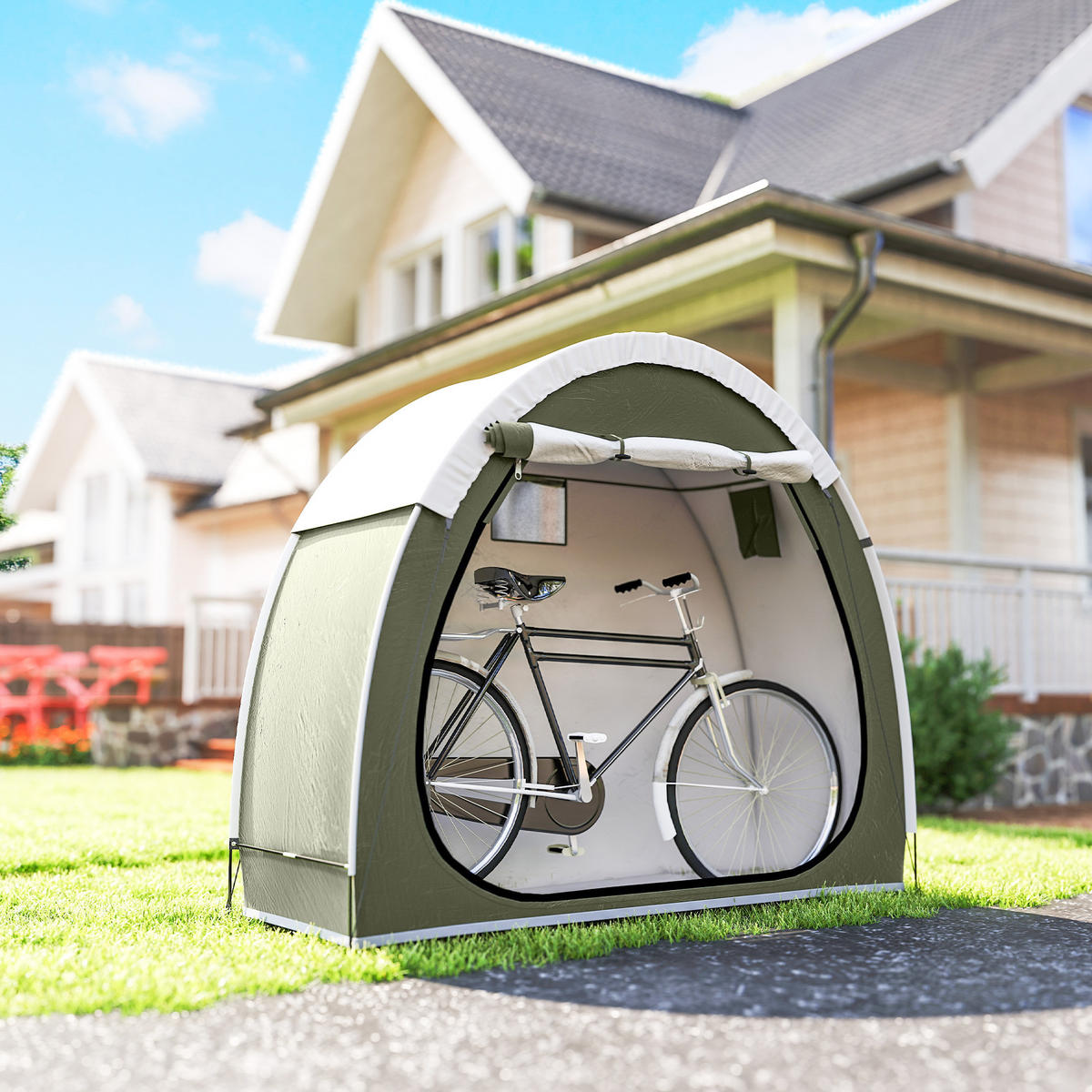 FAHRRADZELT für 2 Fahrräder Fahhrradgarage mit Belüftung UPF50+ Wasserdicht 210D Oxford 200 x 80 x 170 cm - Grün, Textil (200/170/80cm)