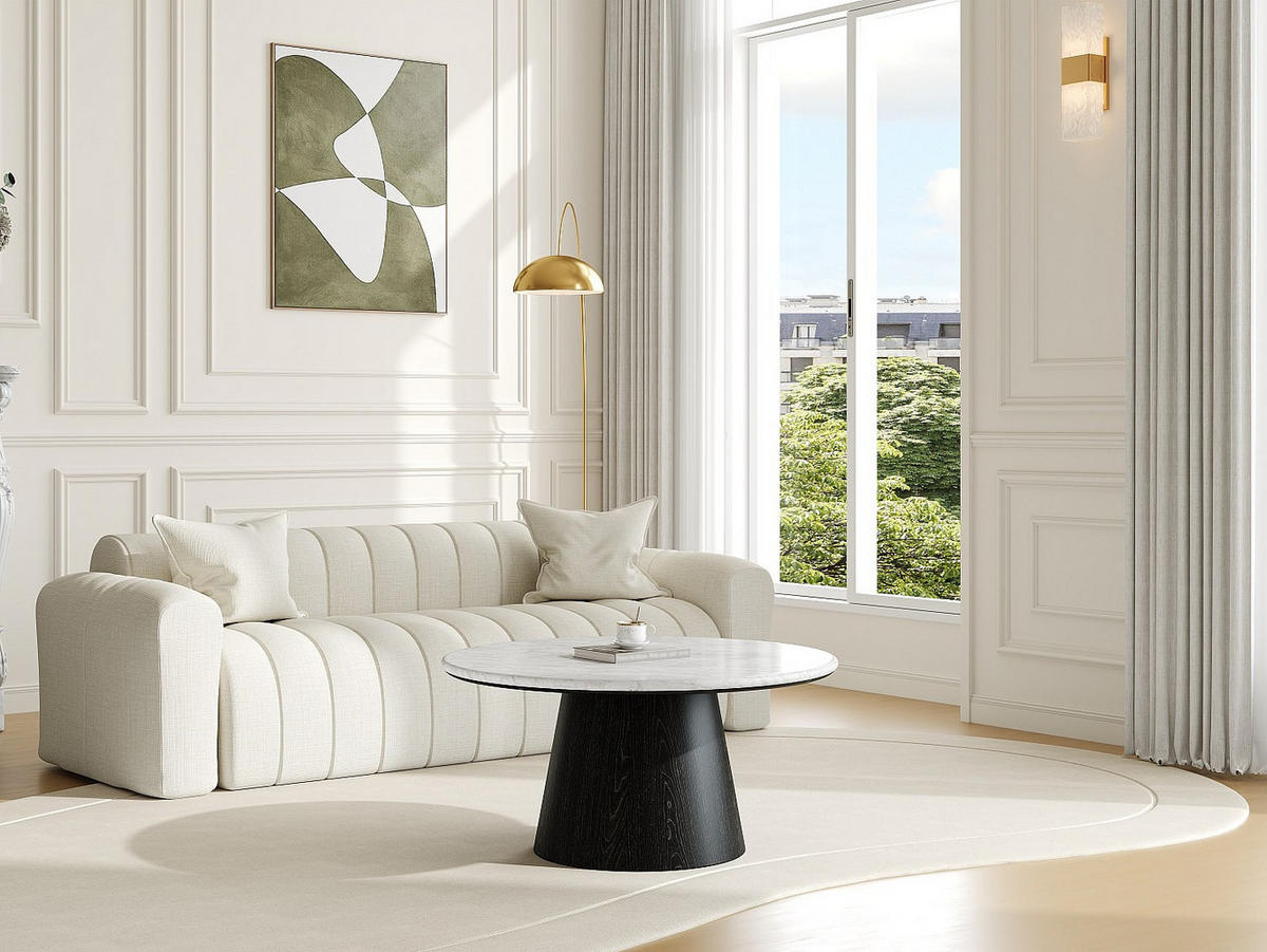 COUCHTISCH - 80 cm x 80 cm - marmor - schwarz, weiß Sadura - Schwarz/Weiß, Stein (80/80/42cm) - Vente-Unique