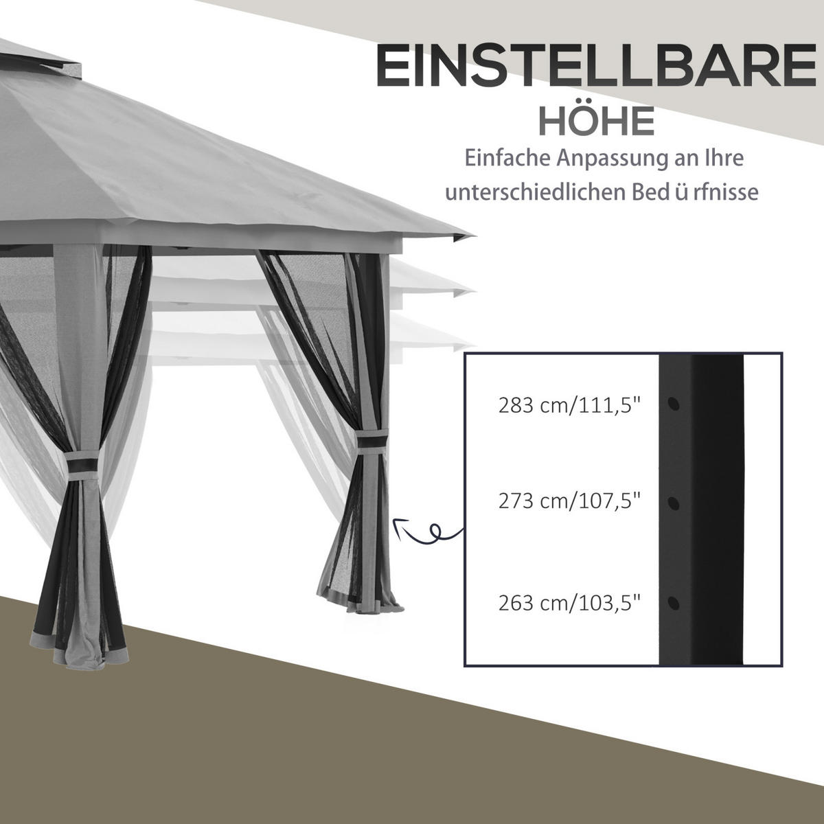 FALTPAVILLON 4x4m mit UV-Schutz und Netzwänden, Pop-Up, Doppeldach, wetterfest und dunkelgrau - Dunkelgrau, Metall (392/283/392cm) - Hauptrolle