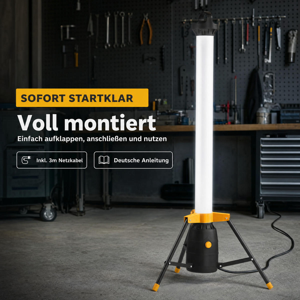 LED-TURM-BAUSTRAHLER - 360° Lichtauslass für Innen- und Außenbereich, dimmbar, 110cm hoch - Gelb/Schwarz, Kunststoff (57/57/113cm) - Northpoint