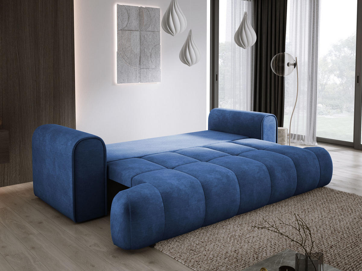 SOFA COCO SCHLAFSOFA mit Bettfunktion, CLOUD Stoffbezug, 2-Sitzer, freistehend, Größe: 250x105x90 cm, Blau - Blau, Holz/Textil (250/90/105cm) - DomoHome