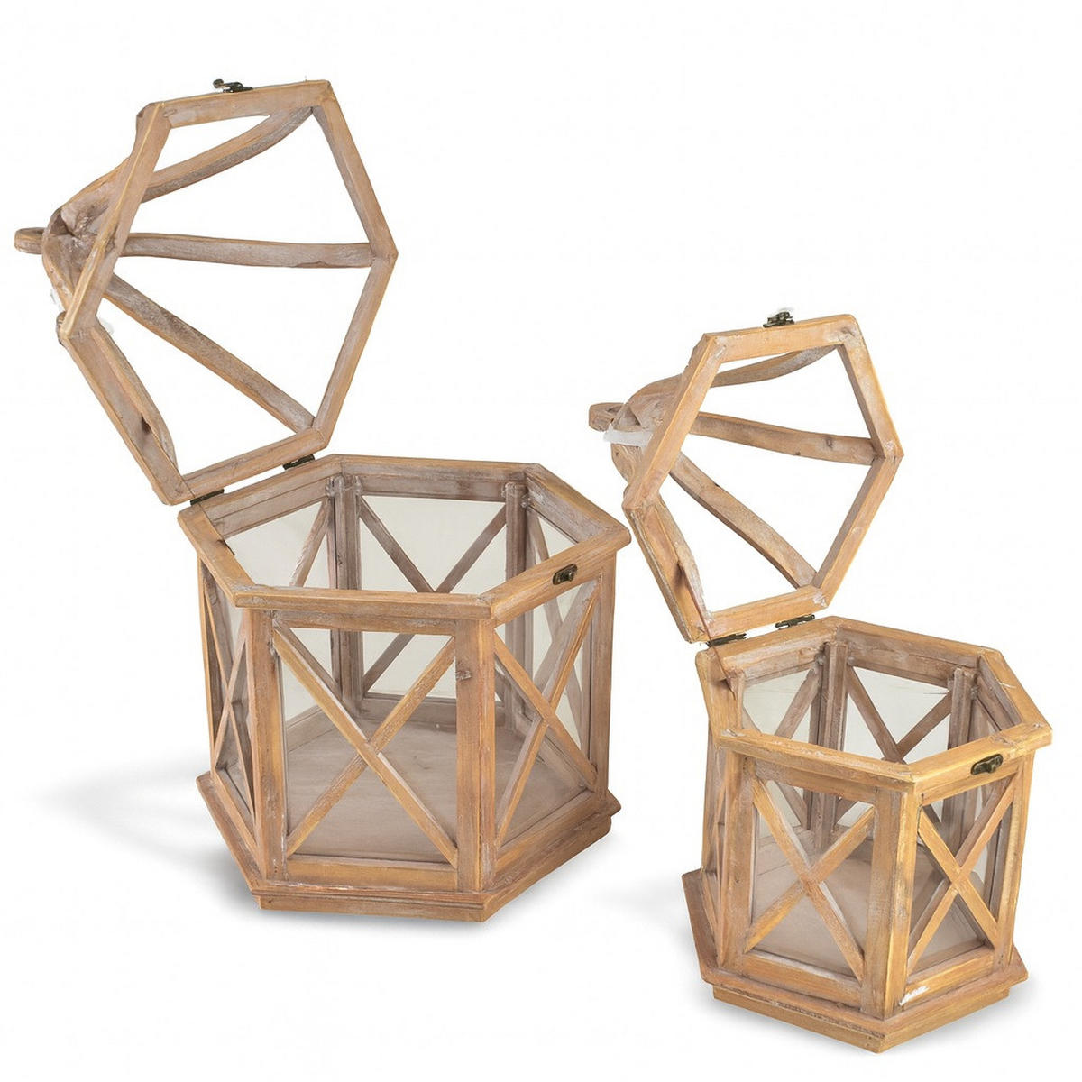 LATERNE Lokke 2er Set Beige 34x30x52 cm Holz - Beige, Holz (30/52/34cm) - Mondex