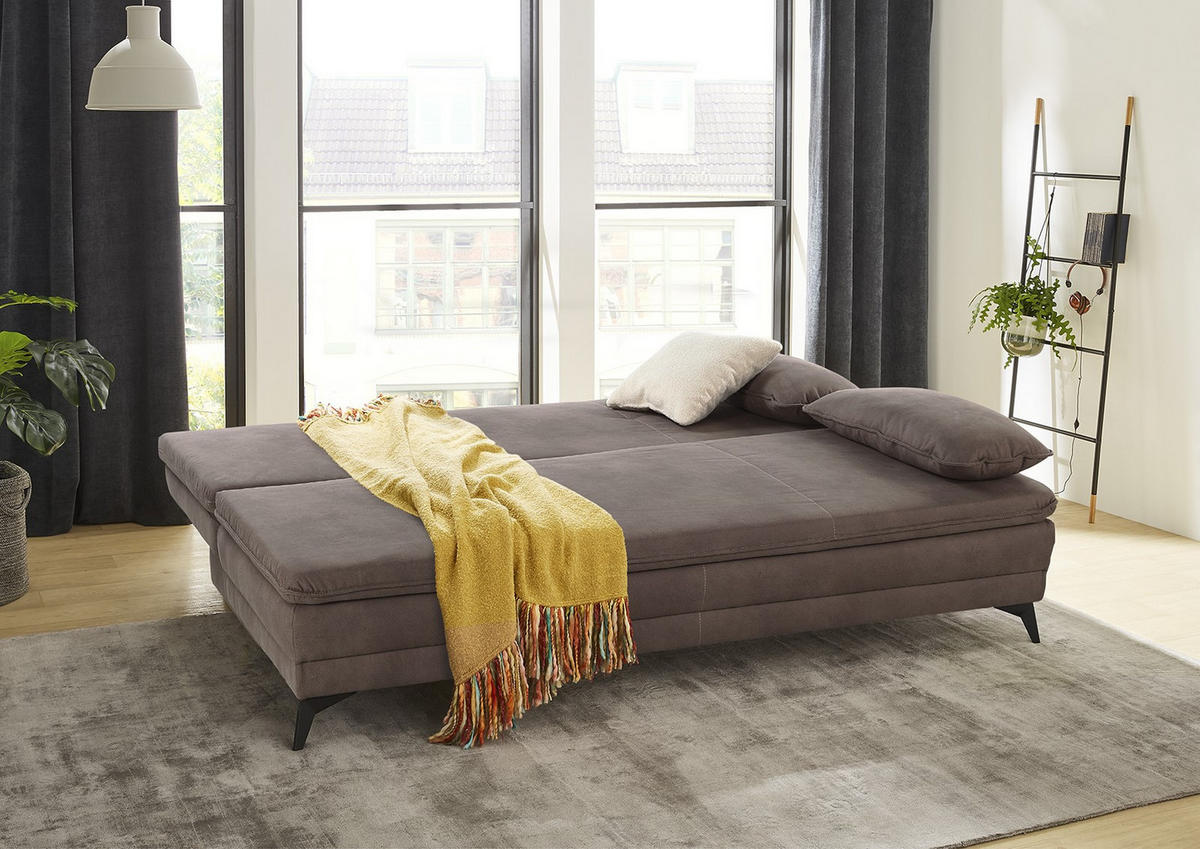DAUER-SCHLAFSOFA Wellenunterfederung integr.Topper Bettkasten B202/T105/H90 cm, Liegefläche 158x199 cm, Mikrofaser Braun / 15158 - Schwarz/Braun, Textil/Metall (202/90/105cm) - luma-home