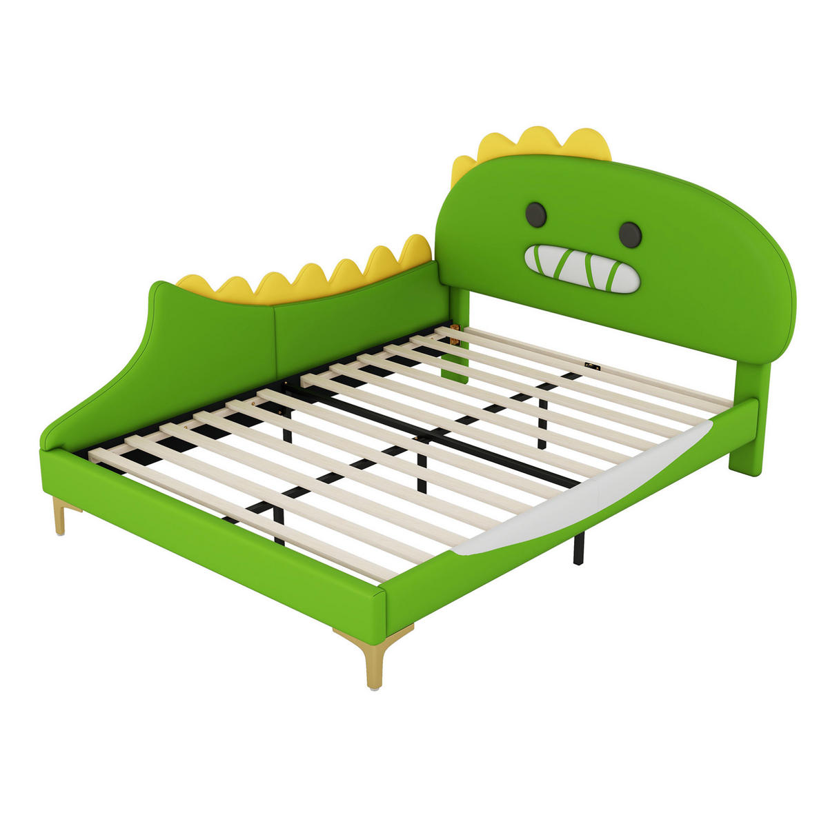 KINDERBETT Dinosaurier 140/200 cm Grün aus PU und MDF - Grün, Kunststoff (140/200cm) - MIVRAY