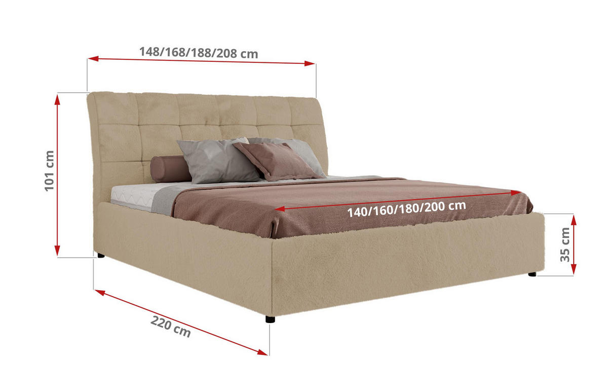 POLSTERBETT GALA CLASSIC 140/200 - Creme Plüsch - ohne Matratze - Creme, Textil (140/200cm) - MKS