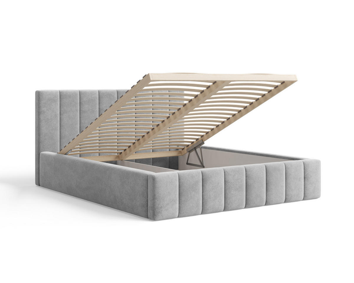 POLSTERBETT 01 160 x 200 cm – Flow – Bett mit Federmechanismus und Stauraum - Hellgrau, Holz (160/200cm) - ROYAL24_MARKT