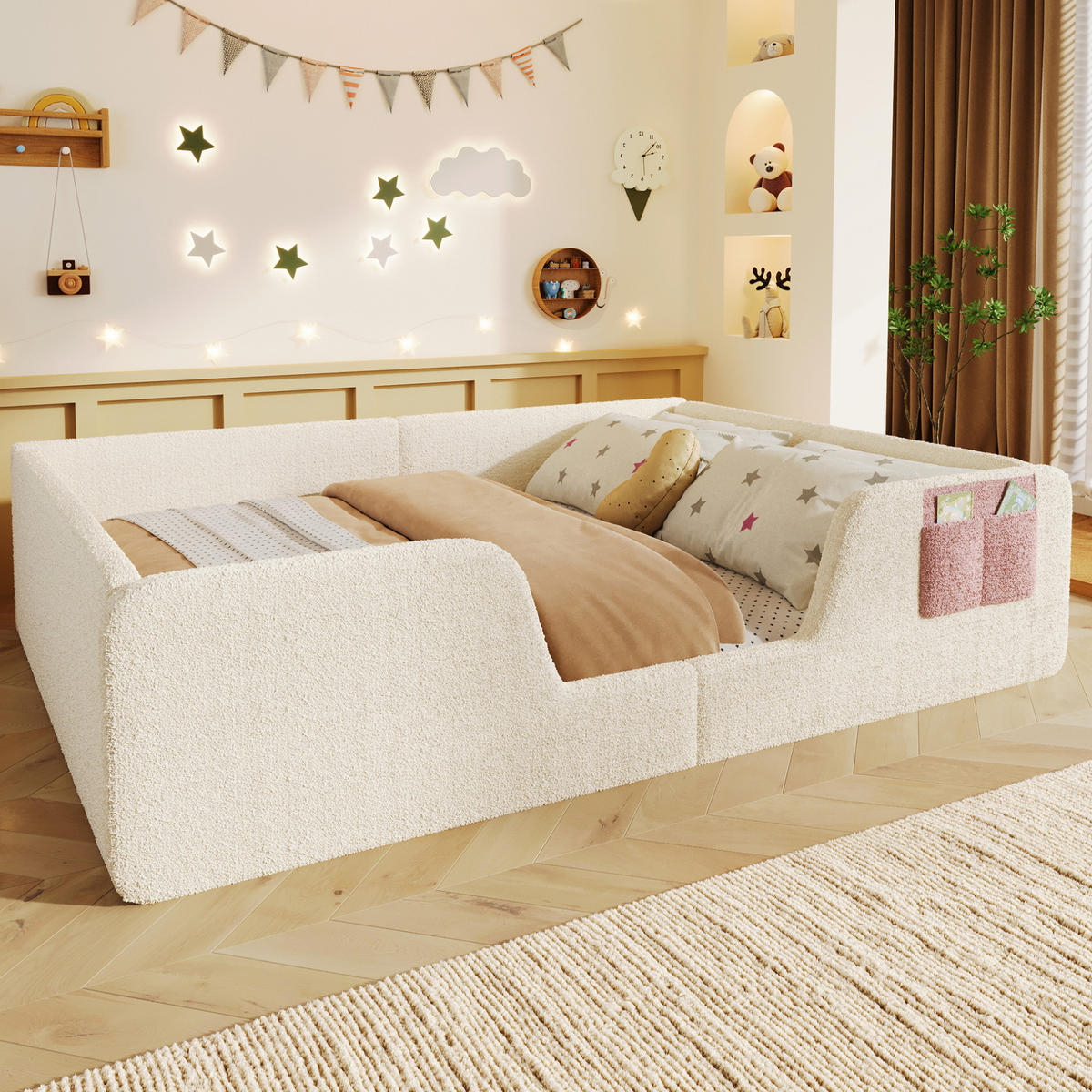 POLSTERBETT mit abnehmbaren Seitengittern 140x190 cm Samt Beige - Beige, Metall (90/190cm) - Beauniv