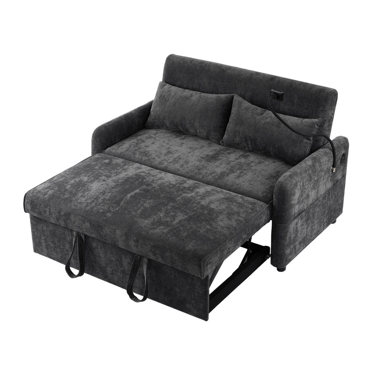 SCHLAFSOFA Doppel mit Schlaffunktion verstellbarer Rückenlehne Handyhalter & USB-Anschluss Grau 129/163/81 cm - Grau, Textil (129/81/76cm) - OKWISH