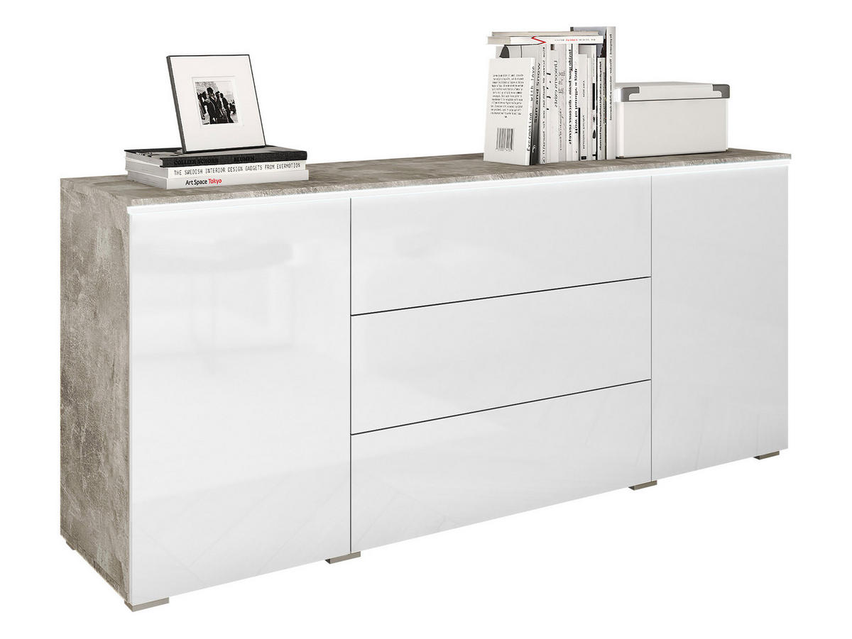 SIDEBOARD Vera 150 mit weißer LED Beleuchtung - Weiß Hochglanz/Hellgrau, Holzwerkstoff (150/66/40cm) - MIRJAN24