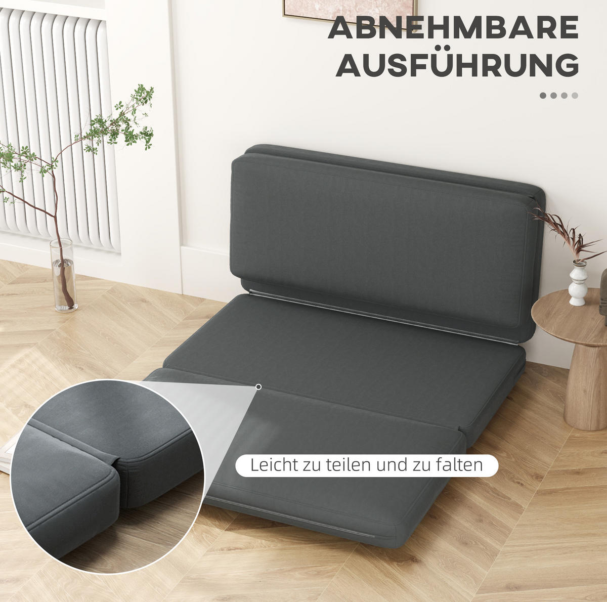 SCHLAFSOFA 138/270 cm Liegefläche in Dunkelgrau – faltbar und platzsparend - Dunkelgrau, Textil (138/10/270cm) - BEAOK