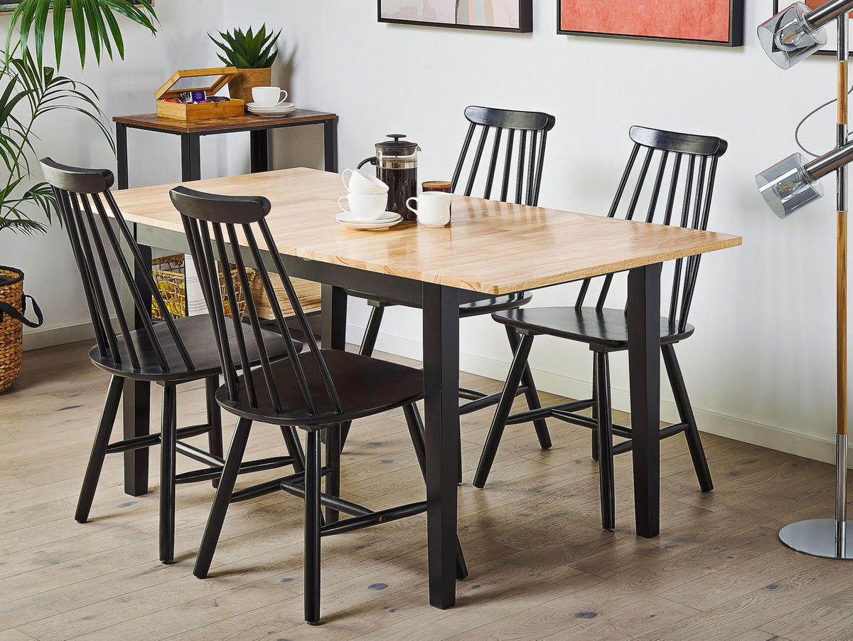 ESSTISCH 120-150/80/74 cm Hellbraun, Schwarz Rechteckig Houston - Hellbraun, Holz (150/80/74cm) - Beliani