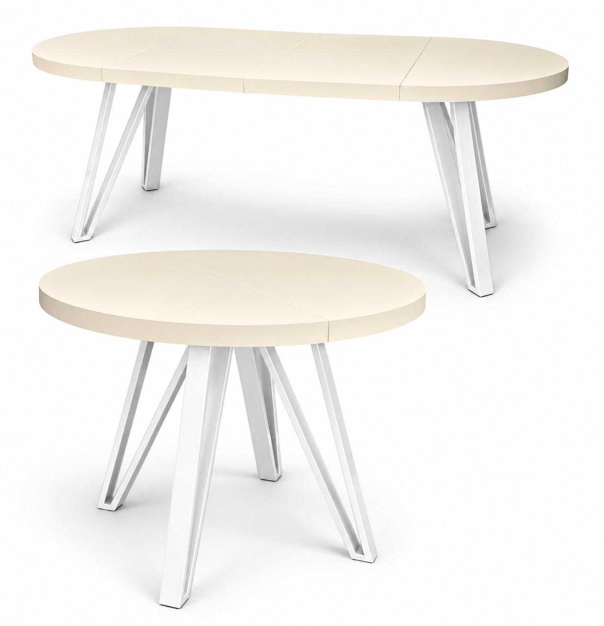 ESSTISCH rund ausziehbar 110/210/76 cm, Kaschmir, 54 cm Tischplatte + Industrial Metallgestell Weiß - Kaschmir/Weiß, Holzwerkstoff/Metall (110/210/76cm) - Damale Möbel