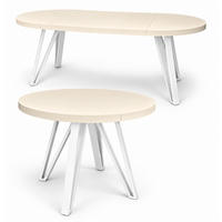 ESSTISCH rund ausziehbar 90/190/76 cm, Kaschmir, 54 cm Tischplatte + Industrial-Metallgestell Weiß - Kaschmir/Weiß, Holzwerkstoff/Metall (90/190/76cm) - Damale Möbel