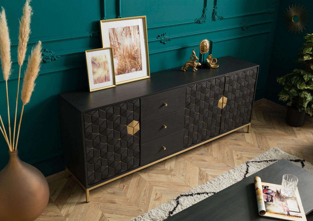 SIDEBOARD Mango 194x40x77 grau geölt DIAMOND #121 - Grau, Holz (194/77/40cm) - Massivmoebel24