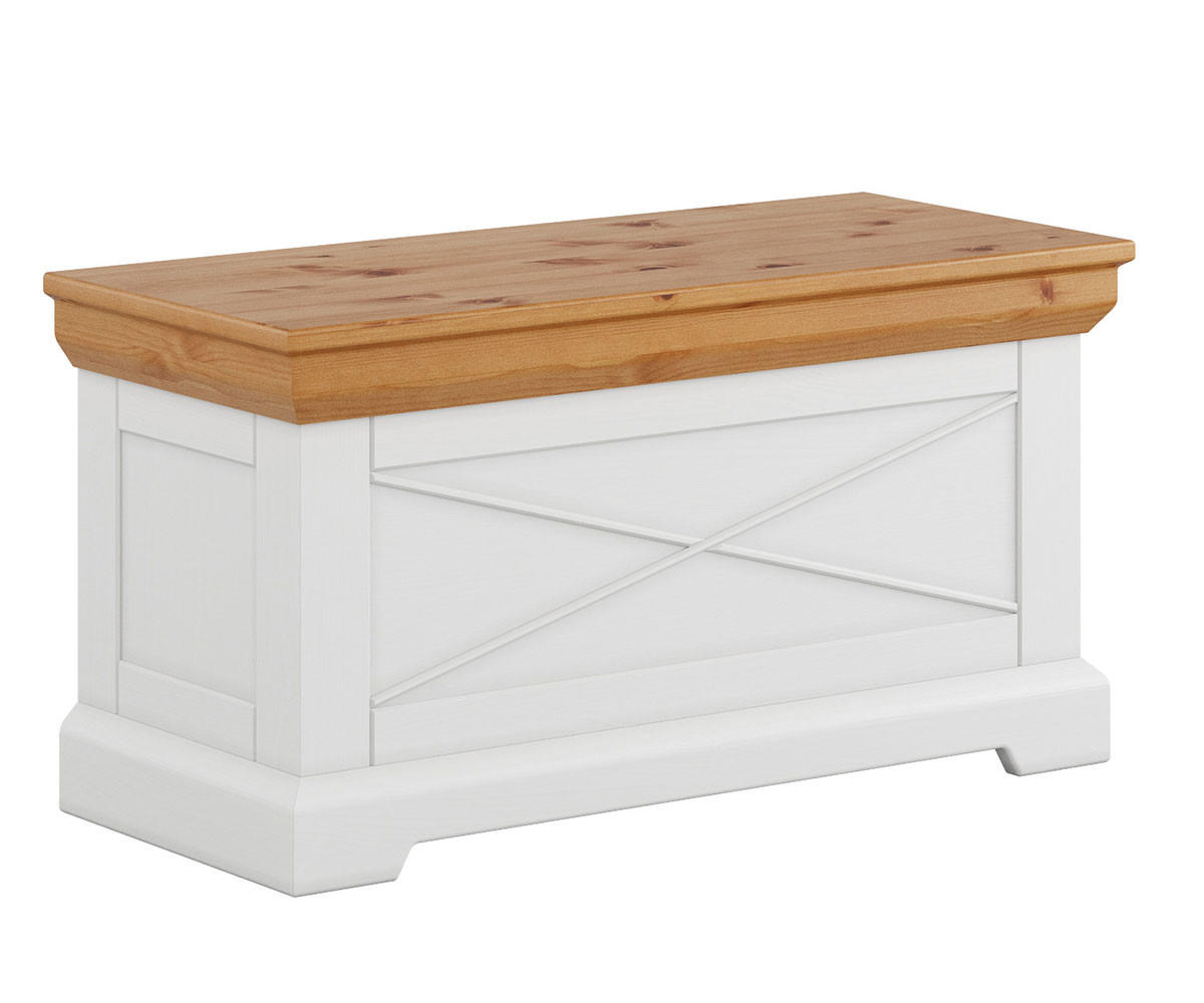 SITZBANK Marone Elite Weiß / Kiefer Natur 95 / 42 / 50cm - Weiß/Kieferfarben, Holz (95/50/42cm) - Feldmann-Wohnen