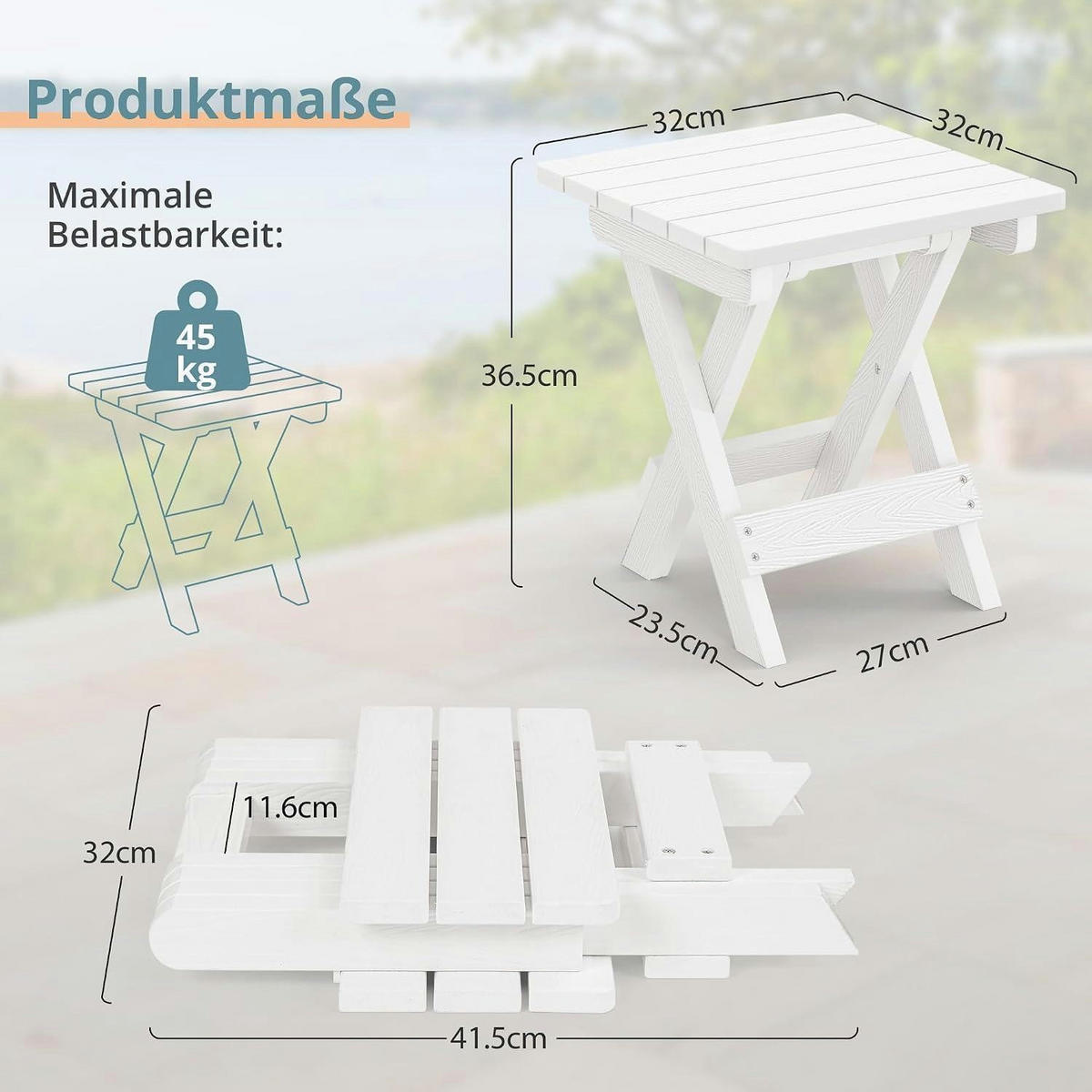 BEISTELLTISCH Outdoor Klappbar Weiß 32 x 32 x 36 cm - Weiß, Kunststoff (23/32/36cm)
