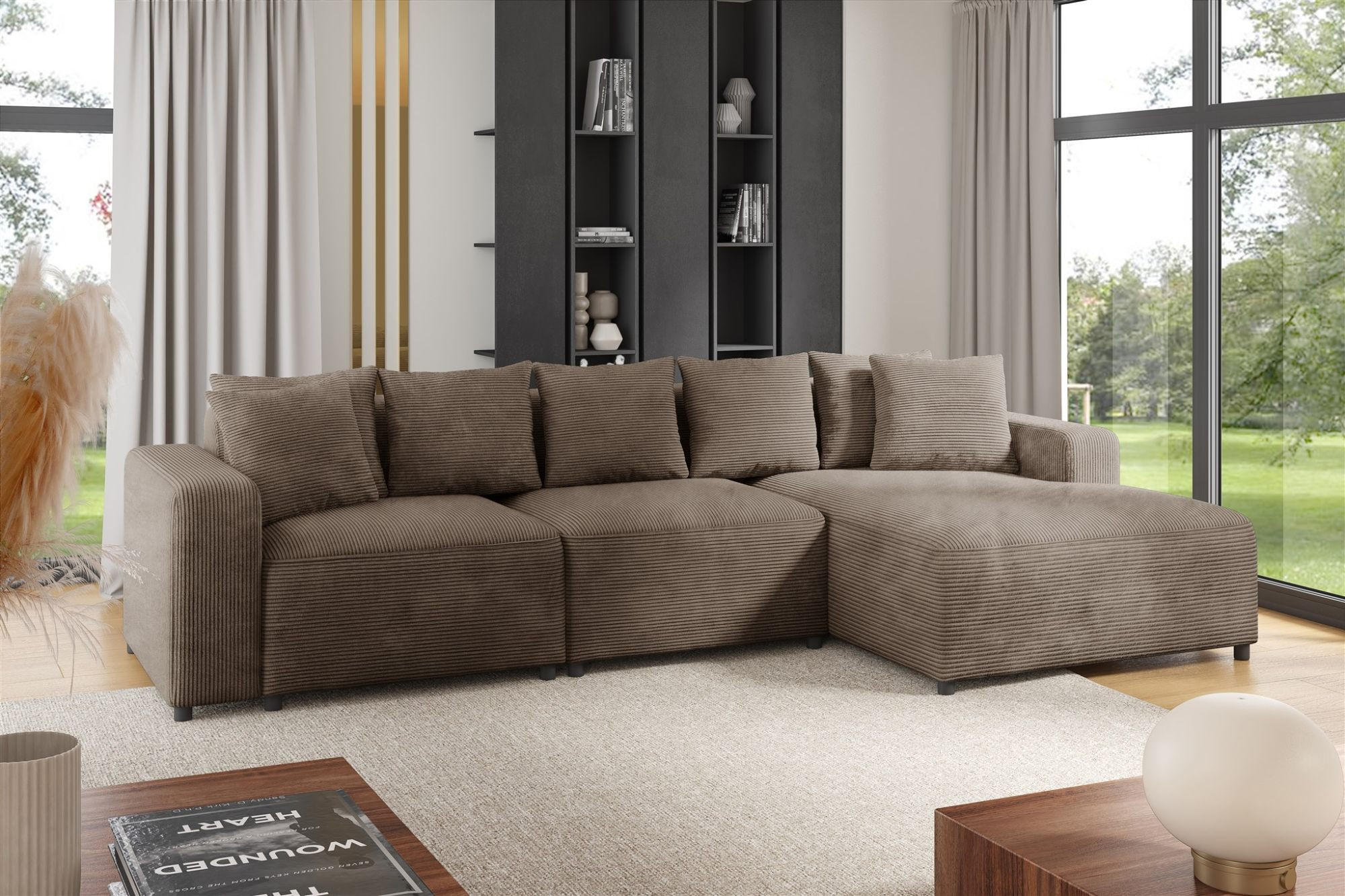 Thumbnail - Fun Möbel Ecksofa, Mokka, Textil, Ottomane rechts, 331x165 cm, Wohnzimmer, Sofas & Couches, Wohnlandschaften, Ecksofas